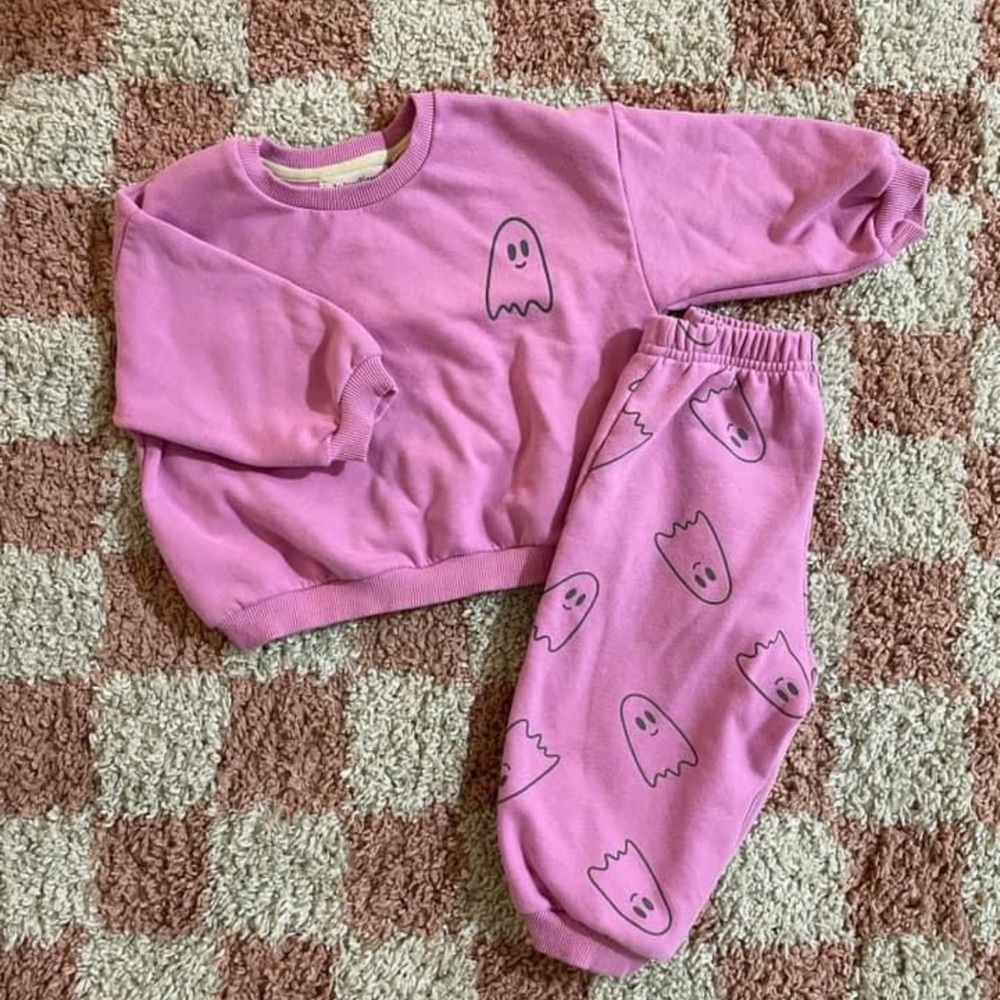 Pink Ghost Print Kids Matching Set